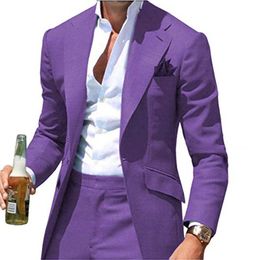 Fashion Purple Slim Fit Groom Tuxedos Notch Lapel Groomsmen Wedding Tuxedos Popular Men Formal Blazer Prom Jacket Suit(Jacket+Pants+Tie) 72