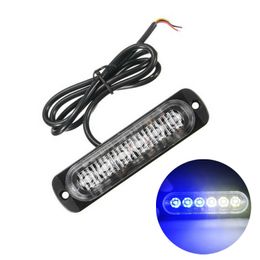 1x White Blue 6 LED Slim 12V 24V 24LED Strobe Light Car Moto Trucks LED Side Marker Lamps Flashing Warning Light Bulbs Lamps