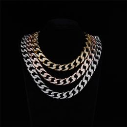 Mens Street Hip Hop Necklace 15mm 16-24inch Gold Silver Colors Bling CZ Cuban Chain Necklace Bracelet Jewelry