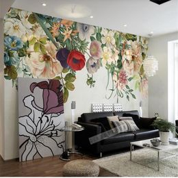 hand painted rose flower wallpapers vine wallpapers vintage background wall 3d Customised wallpaper