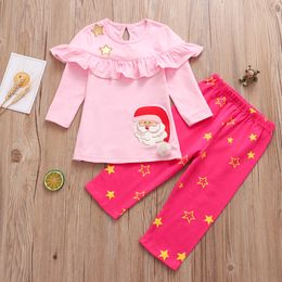 Summer Spring And Autumn Baby Girl's Clothing Baby Ins Popular Long Sleeve Printed Cartoon Santa Suits Christmas Children's 2-piece Suits