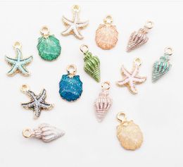 13pcs/lot Nautical Ocea Enamel Sea Starfish Shell Conch Hippocampus Charms Colorful Oil Drop Pendant for Jewelry accessories DIY Epacket