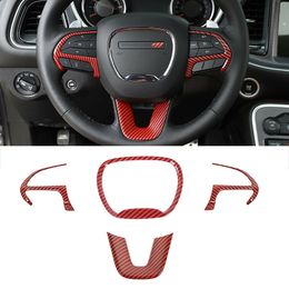 Red Carbon Fibre ABS Car Steering Wheel Trim Emblem Kit Sticker Decoration Cover for Dodge Charger 2015+ Interior Accessories