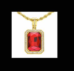 2020 Gold Diamond Necklace Mens Iced Out Ruby Octagon Hip Hop Pendant with Chain Fashion Jewelry Christmas Gift
