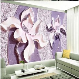 3d murals wallpaper for living room Embossed purple magnolia wallpapers modern wallpaper for living room