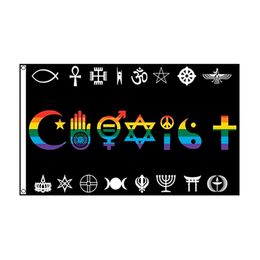 3x5ft Rainbow Coexist Peace Gay Lesbian Flags and Banner, 150x90cm Polyester Outdoor Indoor Hanging