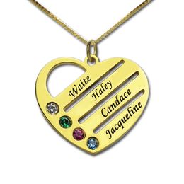 Wholesale Family Necklace with Kids Names Engraved Heart Mother Necklace Silver Birthstone Jewelry Christmas Gift for Mom