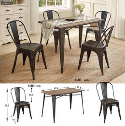 US Stock U_STYLE Antique 5-Piece Metal Dining Room Set Solid Wood Table Chair Dining Room Furniture SL000024DAA
