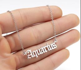 Personalised Letter Zodiac Necklace Constellation Necklaces Custom Stainless Steel Old English Necklace Birthday Jewellery Gifts Epacket