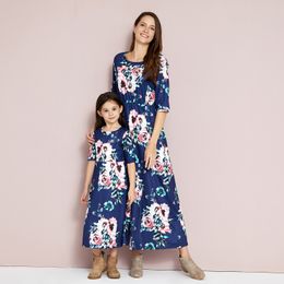 New Flower Printed Mother Baby Daughter Matching Dress Fashion Floral Ruffle Parent-child Printing Dress Mommy Me Matching Outfits S468