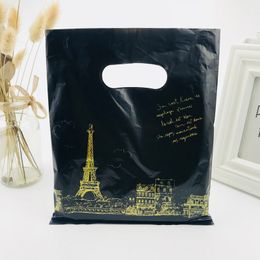 100pcs Black Paris Tower Plastic Gift Bags Mini 20x25cm Small Boutique Shopping Clothes Bags Plastic Gift Bags With Handles