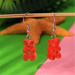 Fashion Cute Mini Gummy Candy Colour Bear Earrings Minimalism Cartoon Design Female Resin Ear Hooks Drop Dangle Earring Jewellery Gift