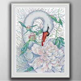 White swan 4 Handmade Cross Stitch Craft Tools Embroidery Needlework sets counted print on canvas DMC 14CT /11CT