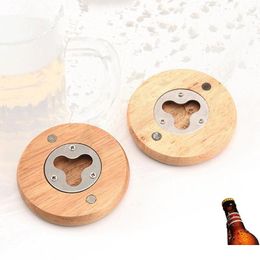 New Wooden Round Shape Bottle Opener Coaster Fridge Magnet Decoration Beer Bottle Opener Factory wholesale 250pcs/lot