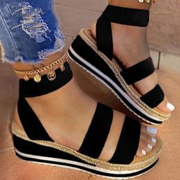 Summer Sandals Women Wedges Platform Ladies Shoes Ladies Candy Colour Casual Girls Slip On Strap Cross Girls Plus Size 2020