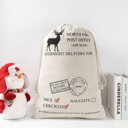 Christmas Gift Bag Cotton Canvas Santa Drawstring Bags Xmas Candy Pocket Santa Claus Deer Storage Festival Party Decoration 30pcs T1I2332