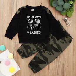 Kids Clothing Sets Letter Printed Shirts Camouflage Pants 2pcs Sets Long Sleeve Toddler Outfits INS Kids Suit 2 Designs BT5868