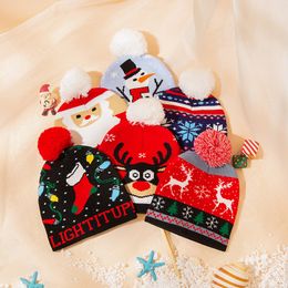 Christmas Kids Knitting Santa Hat Warm Winter Children Xmas Deer Snowflake Beanie Cap Crochet Pompom Hats Outdoor Baby Ski Caps M2679