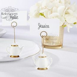 12PCS Tea Pot Place Card Holder with Paper Card Bridal Shower Birthday Party Favors Tea Time Party Table Decor Supplies Event Setting Ideas