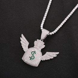 Iced Out Money Bag Pendant Necklace Charm Gold Silver Rosegold Colour Cubic Zircon Men Hip Hop Jewelry244P