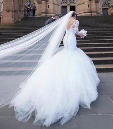 Sexy Bakless Mermaid Wedding Dress For Women 2021 Illusion Long Sleeve Bridal Gowns Lace Appliques Tulle Bride Dresses Vestidos De Novia