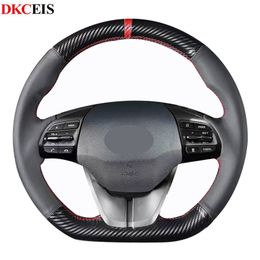 DKCEIS DIY Hand-stitched Soft Carbon Fibre Car Steering Wheel Cover for Hyundai Ioniq 2017-2019 Elantra 4 2016 2017 2018 2019