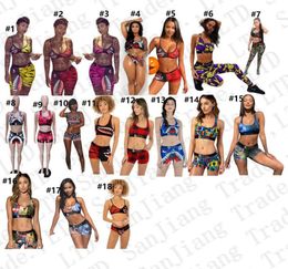 18 Styles Women Swimwear Swimsuits Bra + Shorts Trunk Pants 2 Piece Swimming Clothes Set Tracksuit Shark Swimsuit Bikinis