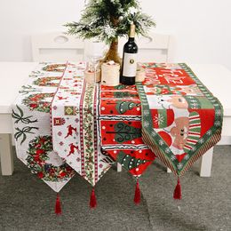 New Christmas Table Flags Merry Christmas Table Cover Decoration Home Xmas Table Mat Xmas Tree Santa Claus Elk Tablecloth BH4032 TYJ