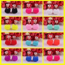 Women Earrings Double Side Shining zircon square bead Colorful candy (8mm 16mm) Stud Earrings Square crystal crown Earrings