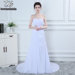 Strapless Drape Chiffon White A-Line Wedding Dress Simple Style Church/Garden Weddings Bridal Dress Robe De Soiree Longue