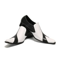 Personality Fashion Casual Oxfords Men's Black and White Slip-on Leather Wedding Dress Shoes