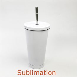 Sublimation Blank 18oz Coffee Mugs Stainless Steel Tumbler Double Wall Vacuum Insulated Cone Cups With Straws For Travel