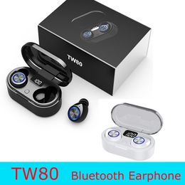 Newest TW80 TWS Headphones Bluetooth 5.0 earphone HIFI stereo earbuds Sport Handsfree Gaming Headset Auto Pairing Earbuds With LED Display