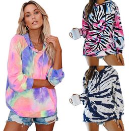 DHL Women Clothes For Autumn Women's Casual Colour Block Tie Dye Crewneck Long Sleeve Loose Pullover Gradient Hooded Sweatshirt Tops BY1602