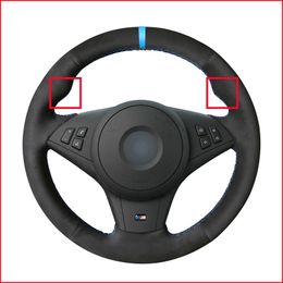 Black Suede Light Blue marker Steering Wheel Cover for BMW E60 E63 E64 Cabrio M6 2005 2006 2007 2008 2009 2010 Accessories Parts