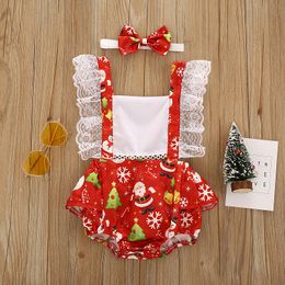 Christmas Halloween Baby Rompers Clothes Lace Backless Sling Santa Pumpkin Print Newborn Jumpsuits Xmas Bodysuits Infants Clothing M2667