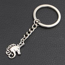 30pcs/lot Key Ring Keychain Jewellery Silver Plated Unicorn Charms pendant Key accessories