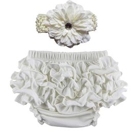 2020 12 Color Baby Satin Ruffle Bloomers Pant Nappy Cover With Headband Infant Lace PP Pants Toddler Kids Ruffled Cotton Underwear Bloomers