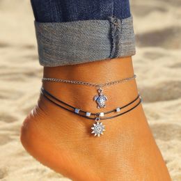 20pcs/lot Bohemian Turtle Anklet Bracelets Women Beach Silver Ankle Chain Foot Bracelet Summer Jewellery