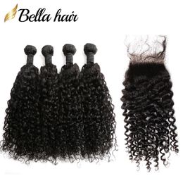 peruvian curly hair weaves with lace closure human hair extensions 834 inch 5pc lot free part human hair bundles with closure bellahair