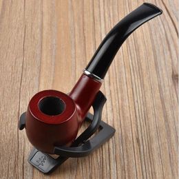 30pcs Classic Wooden Smoking Tobacco Cigarette Cigar Pipe Pipes Black Bent Stem with Filter Black Stand and Black Pouch