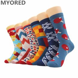 Mens Socks MYORED 6pairs/Lot Mens Combed Cotton Colorful Funny Novelty Merry Christmas Gift Sock For Casual Business Dress