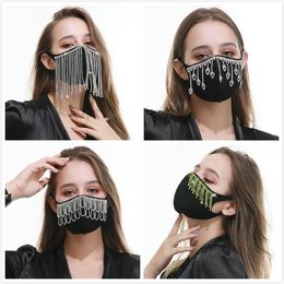 Long Tassel Rhinestone Face Mask Protetive Masks Crystal Diamond Sparkle Reusable Washable Cotton Face Cover for Teenager Adult Anti Dust