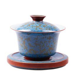 Blue Pottery Gaiwan Tea Set Hand Painted Ceramic Porcelain Tea Cups Saucers Tureen Accessories Home Decor