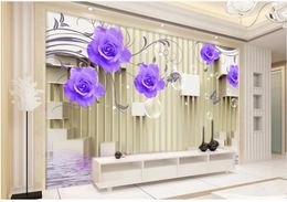Custom photo wallpaper 3d wall murals wallpaper Purple rose flower mural reflection living room TV background wall papers home decoration