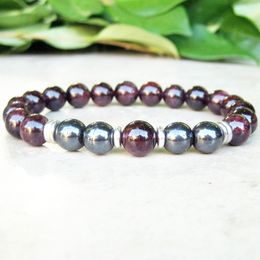 MG0713 Woman's Garnet and Hematite Gemstone Bracelet Mala Healing Bracelet Calming Stress Bracelet Yoga Spiritual Jewellery