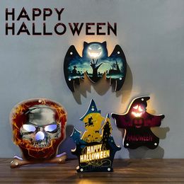 Halloween Atmosphere Decorative Light Pumpkin Castle Bat Ghost Skull Wall Decorative Ornaments Happy Halloween Bar Decor