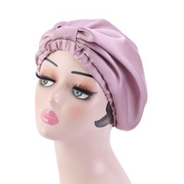 New soft Bow Nightcap Elastic Satin Hooded Sleep Cap Artificial Silk Chemotherapy Hat double layer Headdress Women Head Wrap