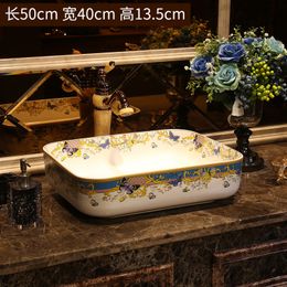 China Classic Porcelain Painting Art Countertop Coloured bathroom sink rectangle shape ceramic wash basin