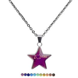 Mood Necklaces for Women Stainless Steel Pentagon Pendant Necklace with Temperature Change Color Necklace Punk Jewelry